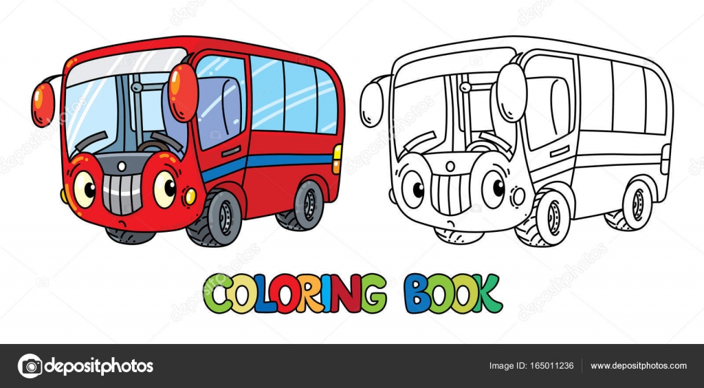 Libro da colorare di bus per i bambini Auto cute piccolo divertente di vettore con occhi e bocca Illustrazione di vettore dei bambini — Vettoriali di
