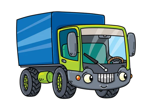 Grappige kleine vrachtwagen met ogen. — Stockvector
