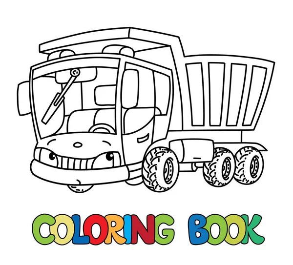 Komik küçük damperli kamyon gözleri olan. Boyama kitabı