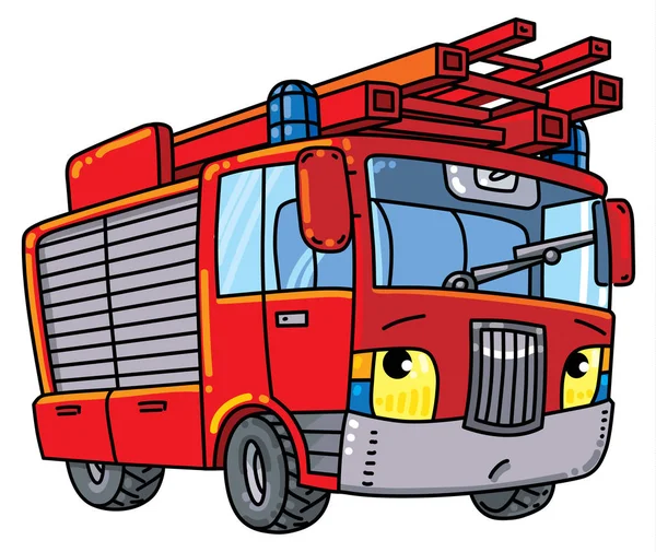 Caminhão de bombeiros ou máquina de fogo com olhos —  Vetores de Stock