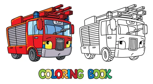 Brandweerwagen of firemachine met ogen kleurboek — Stockvector