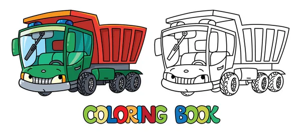 Pequeño camión volquete divertido con ojos. Libro para colorear — Archivo Imágenes Vectoriales