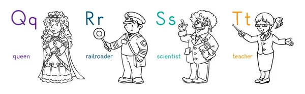 ABC beroepen kleurplaten boek verzameling. — Stockvector