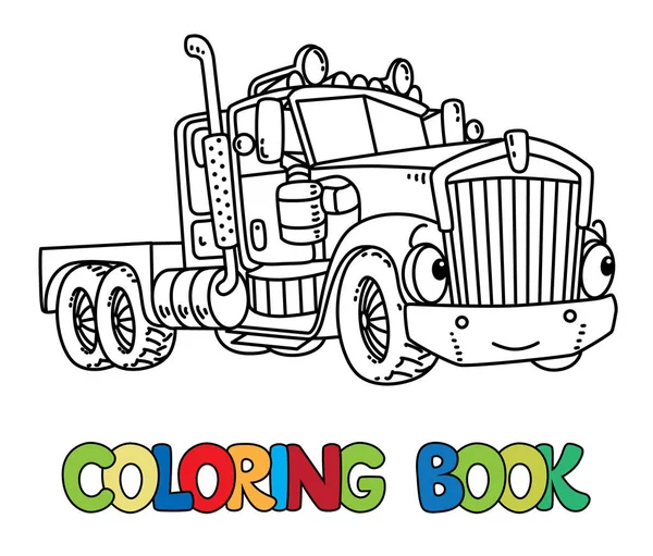 Camion lourd drôle avec des yeux. Livre à colorier — Image vectorielle