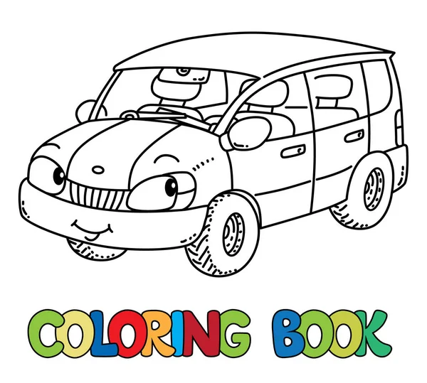 Carro pequeno engraçado com olhos. Livro para colorir —  Vetores de Stock