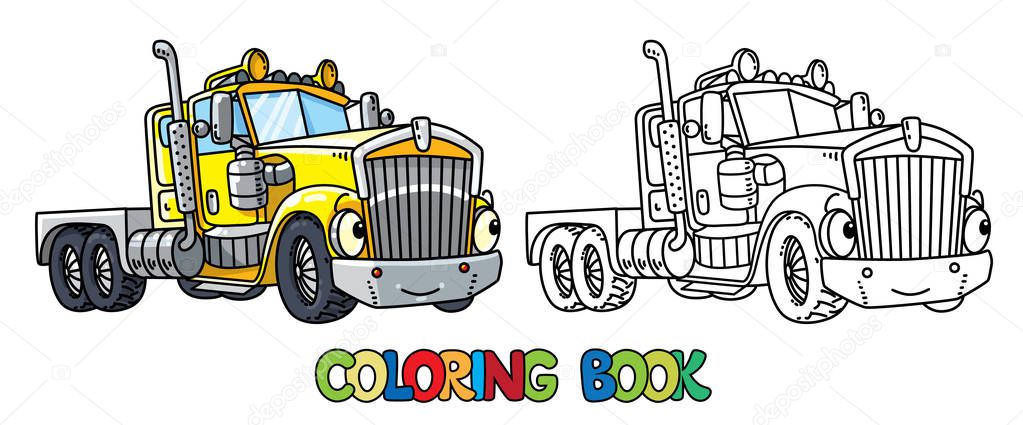 Funny heavy truck with eyes. Coloring book