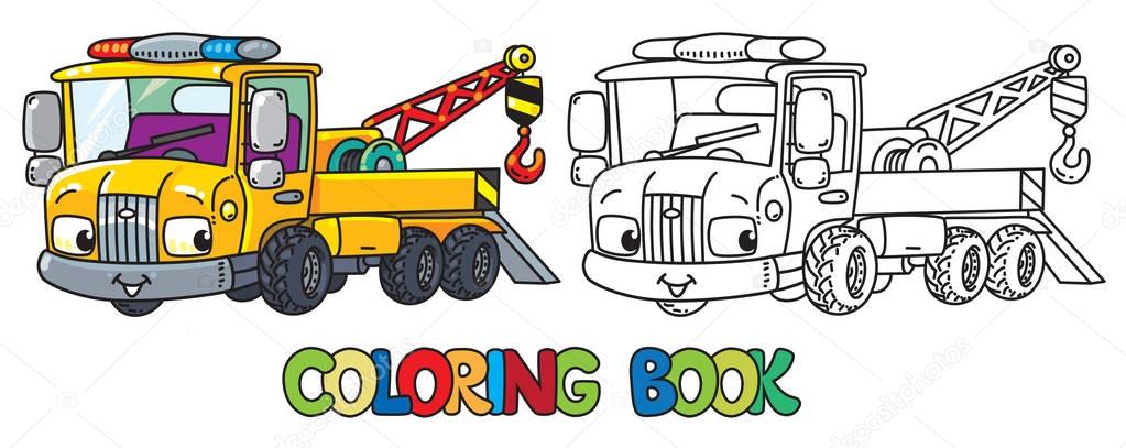 Funny small tow truck with eyes. Coloring book