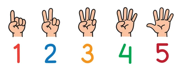 Hände mit Fingern. Icon Set zum Zählen von Bildung — Stockvektor