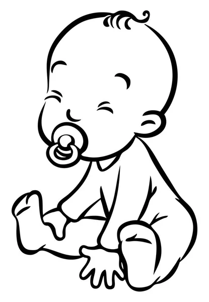 Grappige kleine baby zitten met dummy — Stockvector