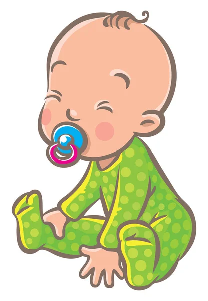 Funny small baby sitting with dummy — Stock Vector