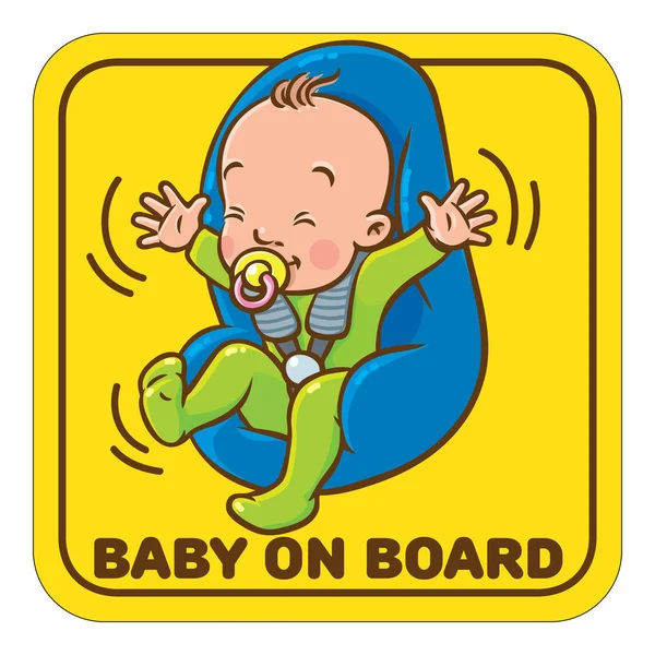 Lustiges kleines Baby mit Dummy im Autositz — Stockvektor
