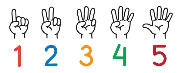 Mãos com os dedos.Conjunto de ícones para contar a educação —  Vetores de Stock