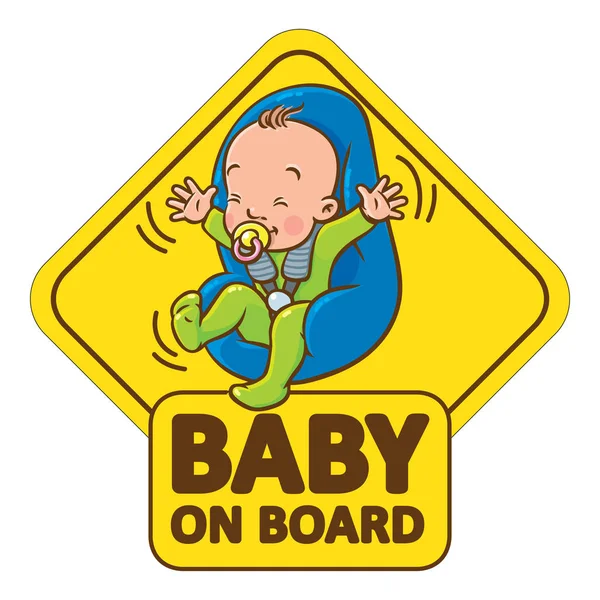 Divertido bebé pequeño con maniquí en el asiento del coche — Vector de stock