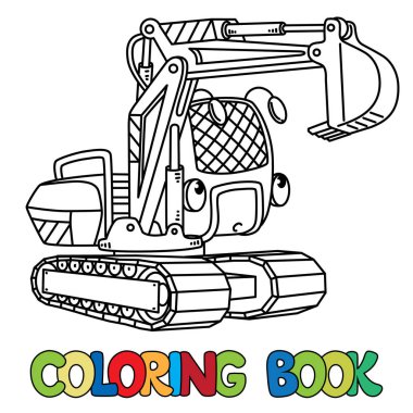 Komik küçük Ekskavatör gözleri olan. Boyama kitabı