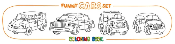 Gözleri olan komik küçük şehir arabaları. Boyama kitabı seti