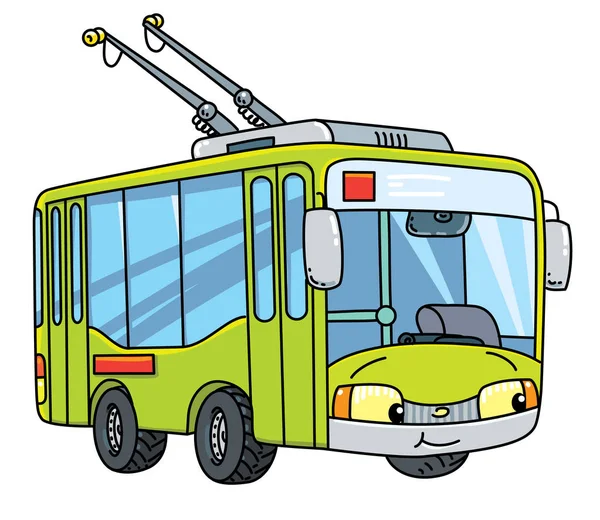Petit trolleybus drôle avec des yeux — Image vectorielle
