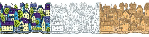 Городской бесшовный узор с домами и крышами — стоковый вектор