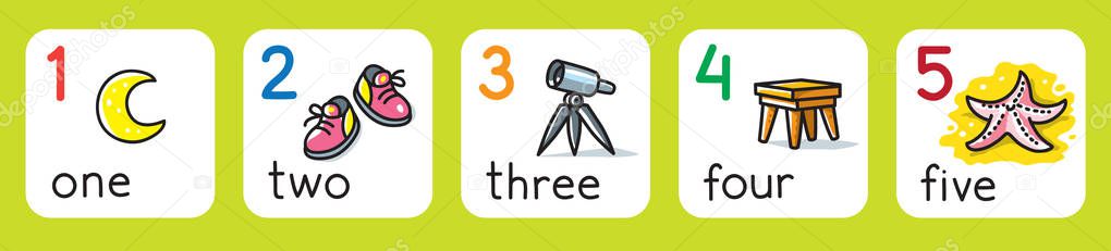 Education cards for learning to count from 1 to 5