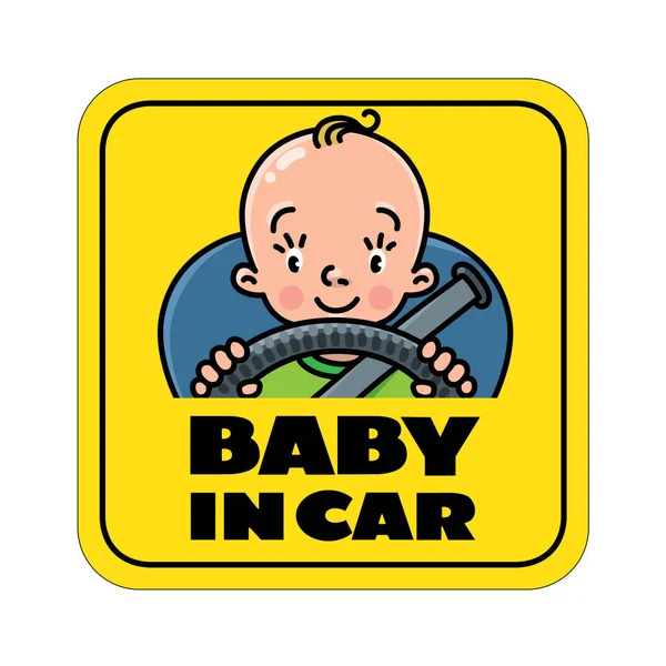 Baby in de auto. Achterruit sticker of teken — Stockvector