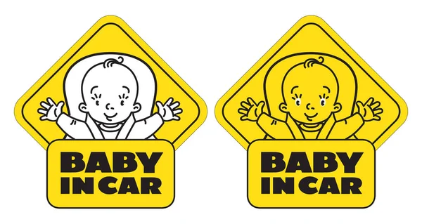 Baby in een autostoeltje. Achterruit sticker of teken — Stockvector