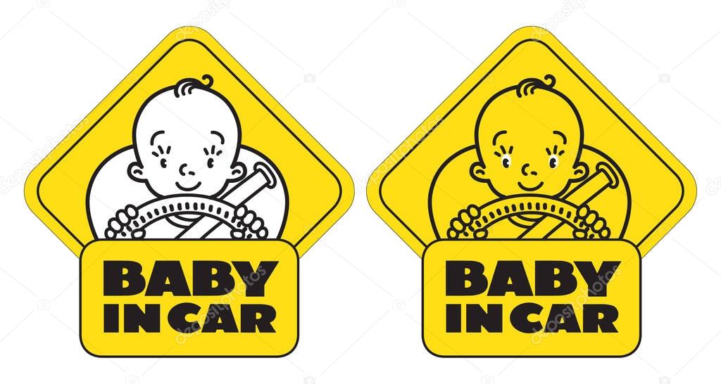 Baby in car. Back window sticker or sign