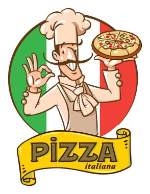 Pizzalı komik İtalyan şef. Amblem tasarımı