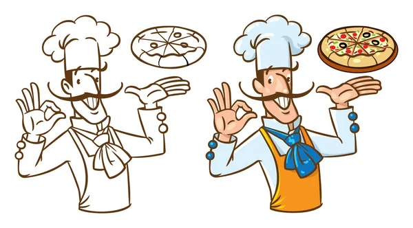 Engraçado chef italiano com pizza —  Vetores de Stock