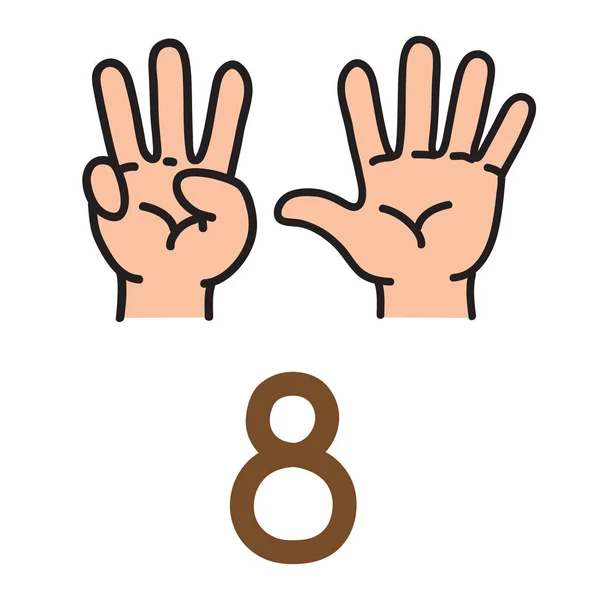 Crianças mão mostrando o número oito mão sinal . —  Vetores de Stock