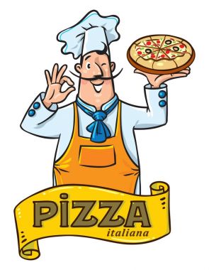 Pizzalı komik İtalyan şef. Amblem tasarımı