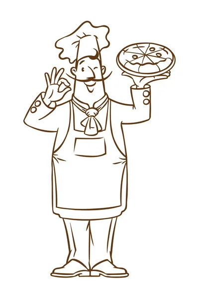 Drôle de chef italien avec pizza — Image vectorielle