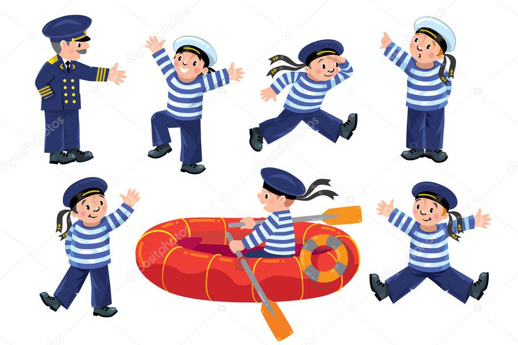 Funny sailors and captain set