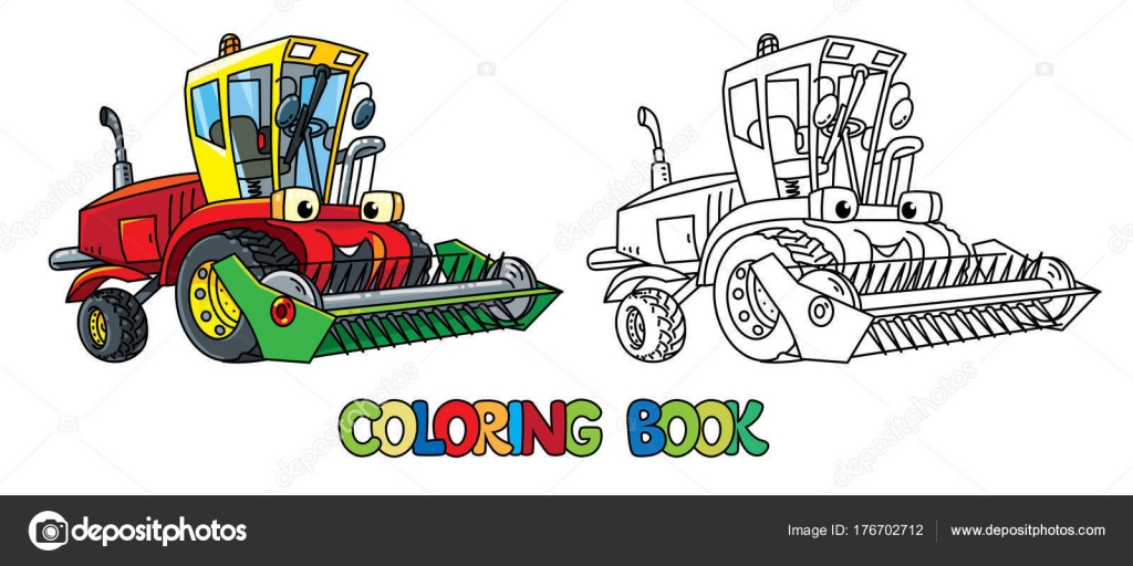 Combine or lawn mower with eyes coloring book — Stock Vector ... Combine or lawn mower with eyes coloring book — Stock Vector ...