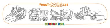 Construction and municipal cars coloring book clipart