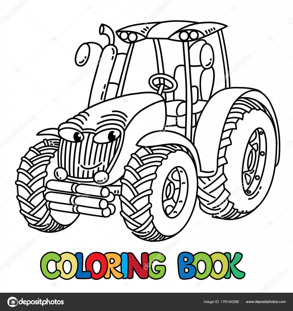 Libro di trattore da colorare per bambini Auto cute piccolo divertente di vettore con occhi e bocca Illustrazione di vettore dei bambini — Vettoriali di