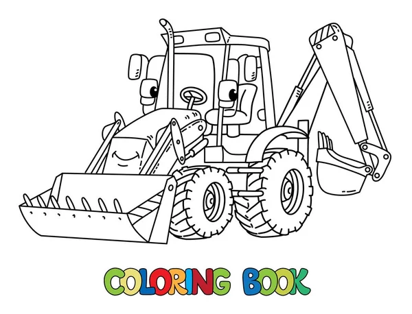 Tractor de constucción divertido con ojos. Libro para colorear — Archivo Imágenes Vectoriales