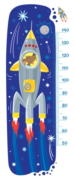 Funny dog in rocket. Meter wall or height chart — Stock Vector