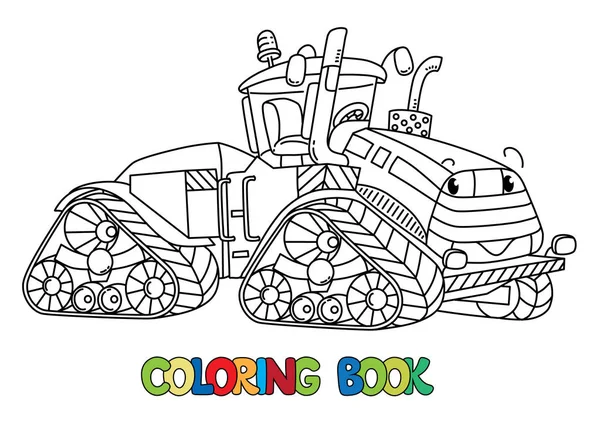 Grande tractor engraçado com olhos. Livro para colorir —  Vetores de Stock