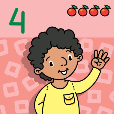 Çocuk dört elle sayım eğitim kartı 4 gösterilen