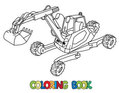 Komik küçük Ekskavatör gözleri olan. Boyama kitabı