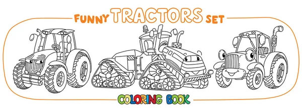 Pequeño tractor divertido con ojos. Libro para colorear — Vector de stock
