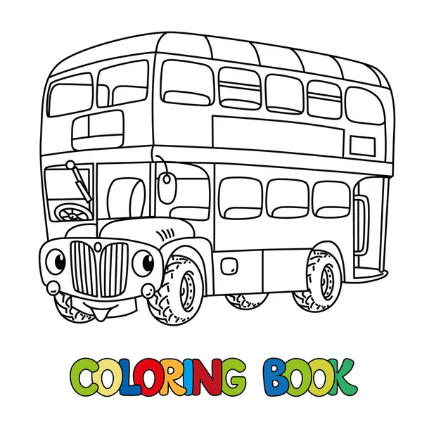 Divertido pequeño autobús de Londres con ojos. Libro para colorear — Archivo Imágenes Vectoriales