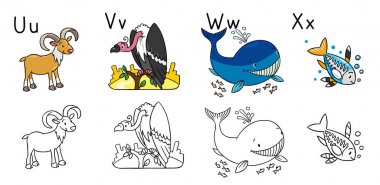Animals alphabet or ABC. Coloring book clipart