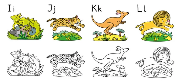 Alfabeto animal ou ABC. Livro para colorir — Vetor de Stock