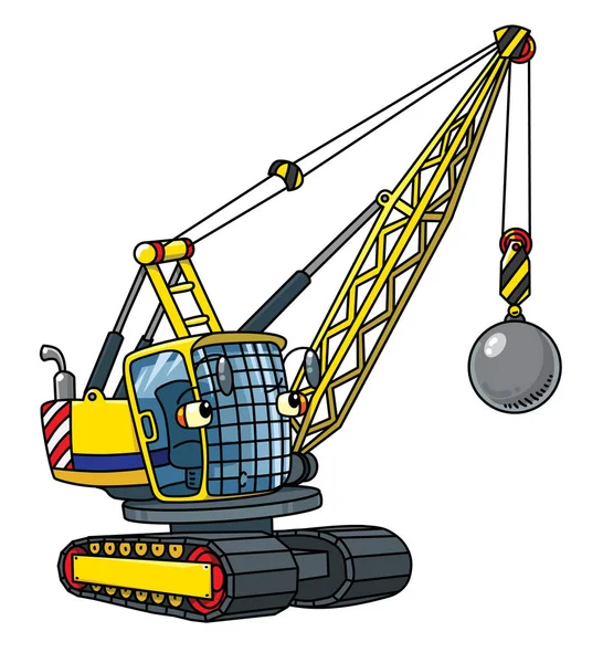 Grappige wrecking ball truck met ogen — Stockvector