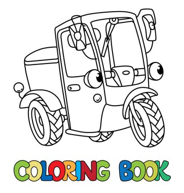 Komik küçük scooter veya araba ile boyama kitabı gözleri