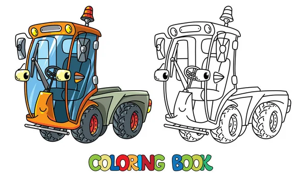 Divertido coche barredora pequeña con ojos. Libro para colorear — Archivo Imágenes Vectoriales