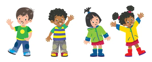 Niños. Conjunto de 4 niños, niños y niñas sonrientes — Vector de stock