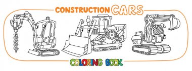 Funny constuction cars set. Coloring book clipart