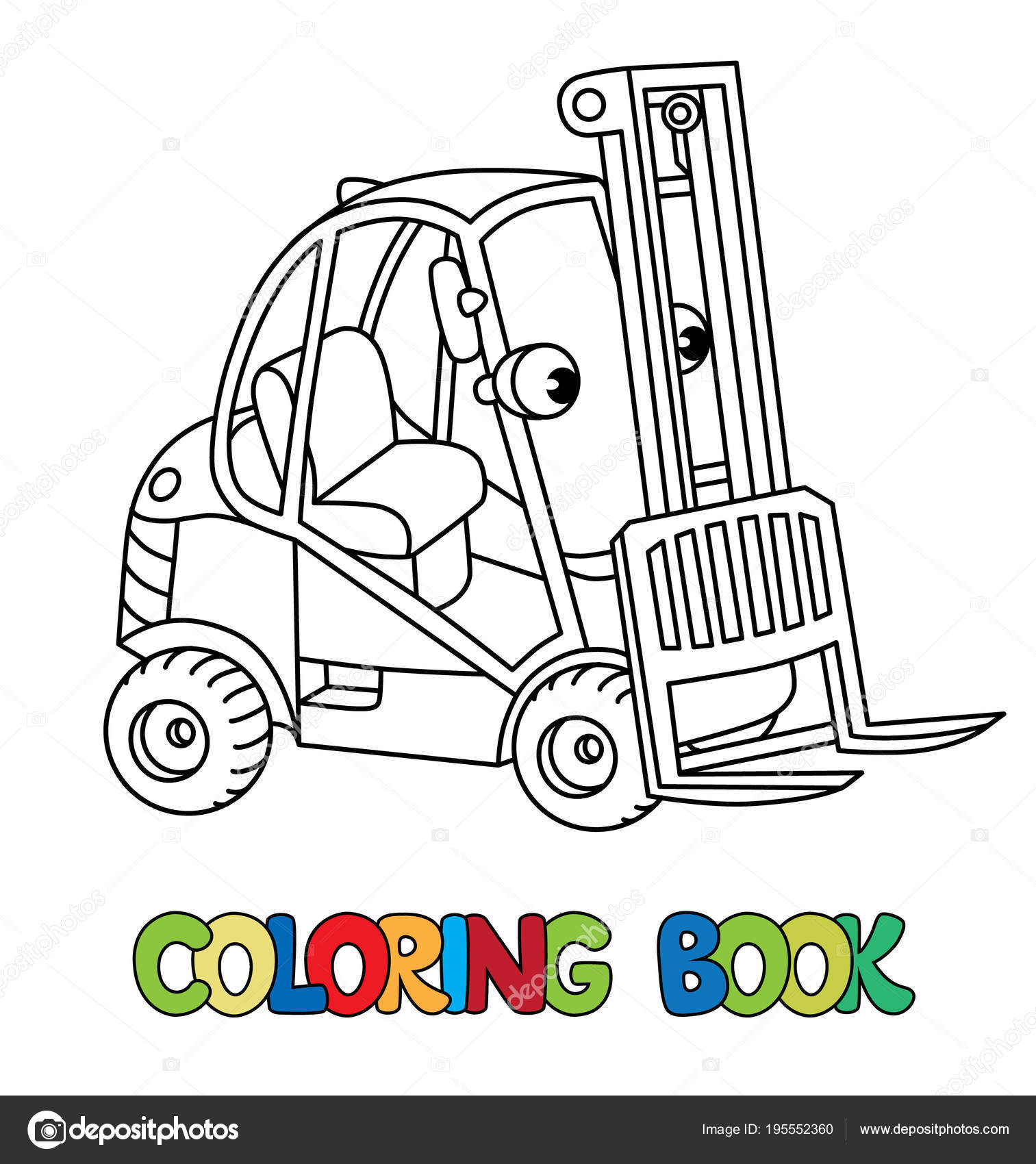 Funny small forklift truck or loader car with eyes Stock Vector by
