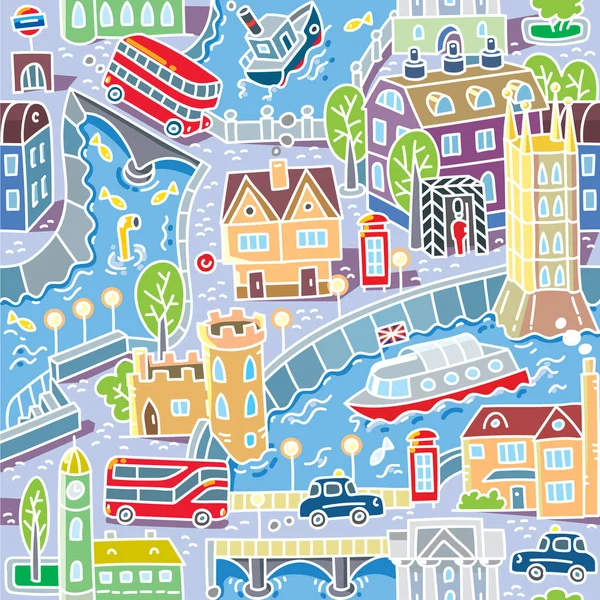 London. City seamless pattern Roads, houses, river — Stock Vector